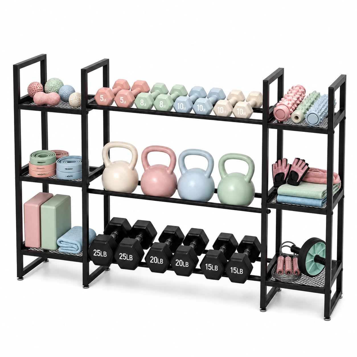 رف دمبلز بثلاث طبقات، يتحمل وز - مراجعة All In One Gym Home Equipment وسعره